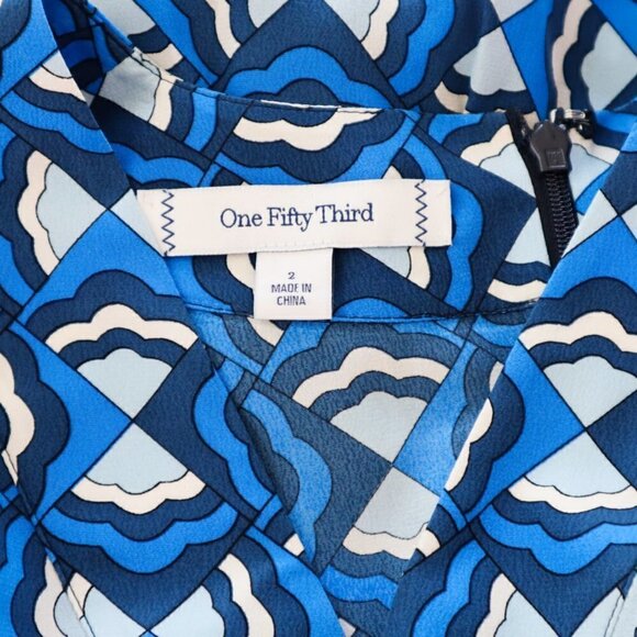 One Fifty Third Sample Piece Blue Printed Flowy Shift Tunic Dress NEW NWOT 2 - Picture 4 of 4